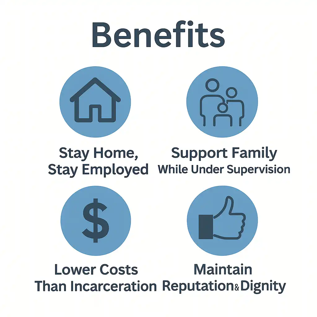 4 benefits of gps ankle monitoring. stay home and employed. support family, lower cost, maintain reputation and dignity